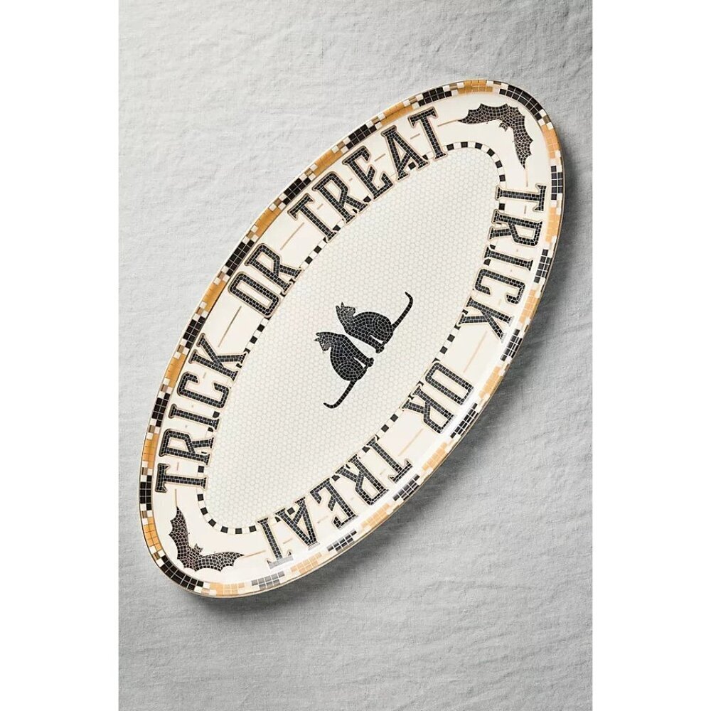Anthropologie Bistro Collection Halloween Black Cat Oval Serving Platter